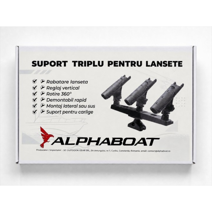 Alphaboat triple folding rod holder with 360° adjustment