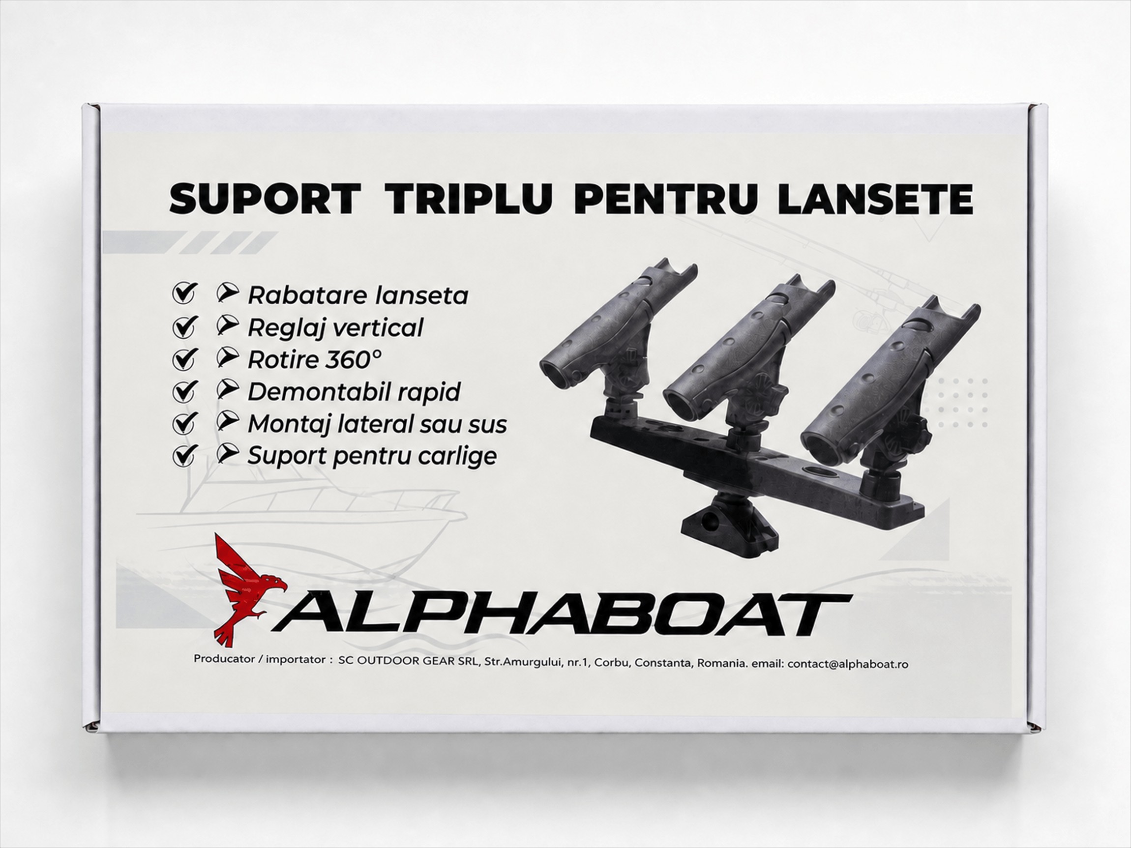 Suporti triplu Alphaboat rabatabili si reglabili 360 pentru barca