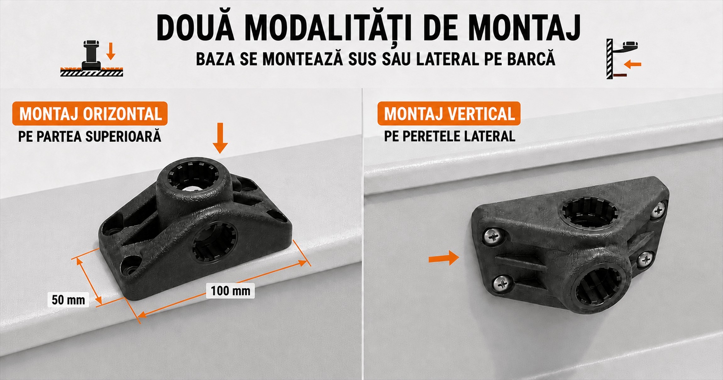 Suporti triplu Alphaboat rabatabili si reglabili 360 pentru barca