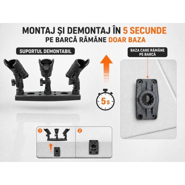 Alphaboat triple folding rod holder with 360° adjustment