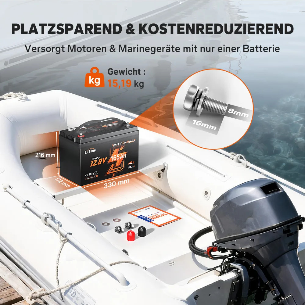 Acumulator LiTime 12 V 165 Ah Dual-Purpose Marine, Bluetooth și autoîncălzire