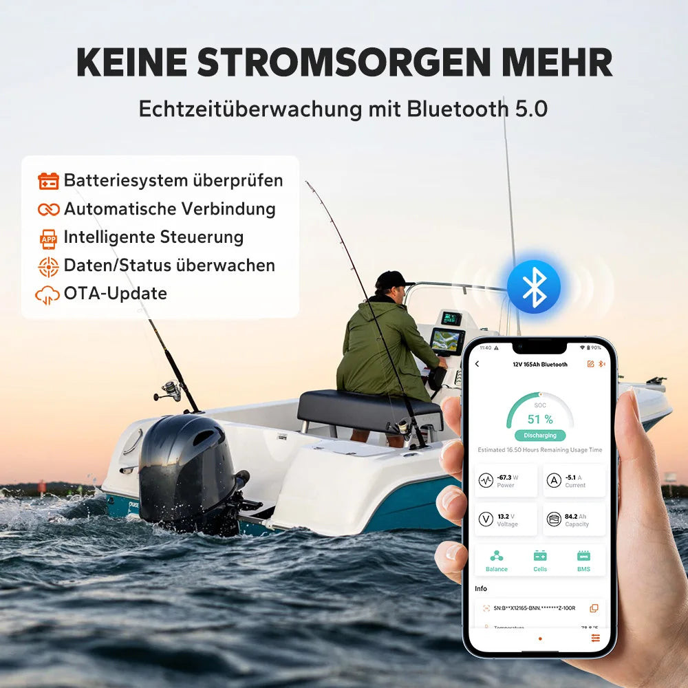Acumulator LiTime 12 V 165 Ah Dual-Purpose Marine, Bluetooth și autoîncălzire