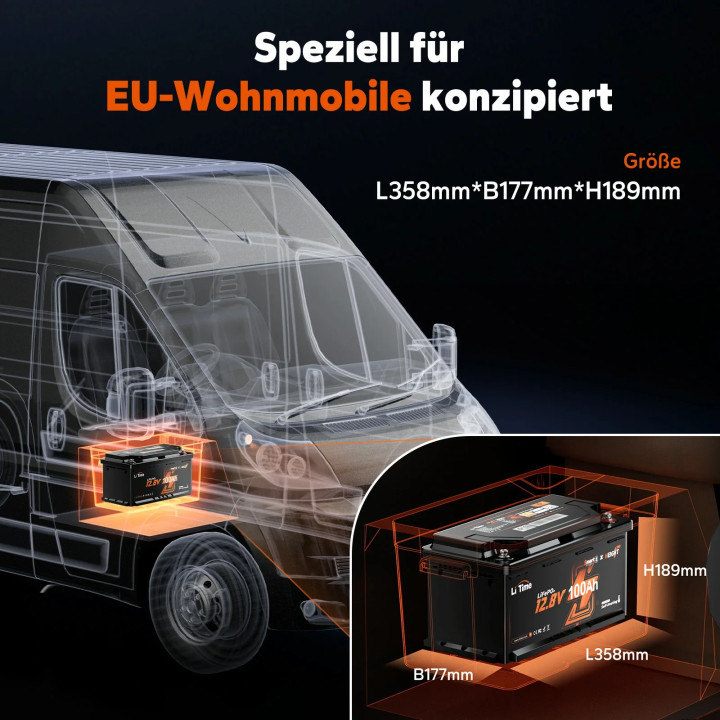 LiTime 12 V 100 Ah H190 Battery, Bluetooth and Self-Heating