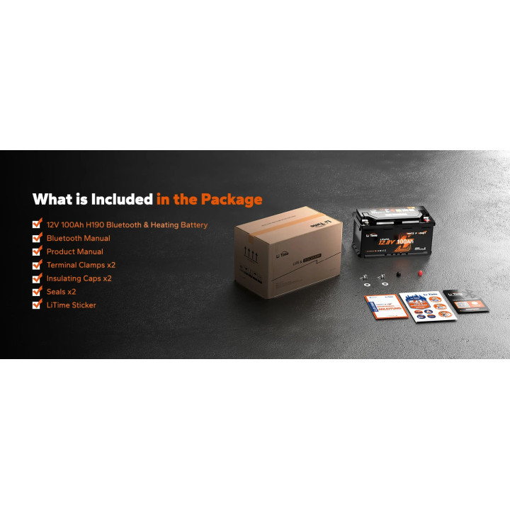 LiTime 12 V 100 Ah H190 Battery, Bluetooth and Self-Heating