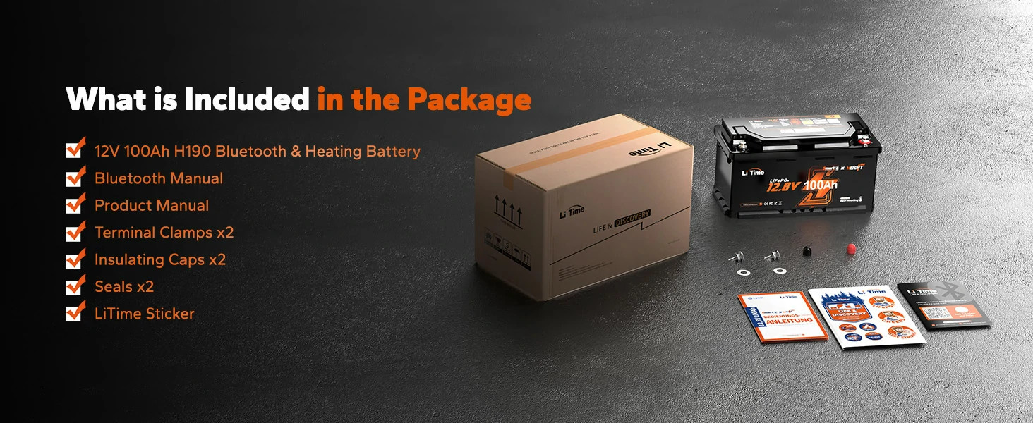 LiTime 12 V 100 Ah H190 Battery, Bluetooth and Self-Heating