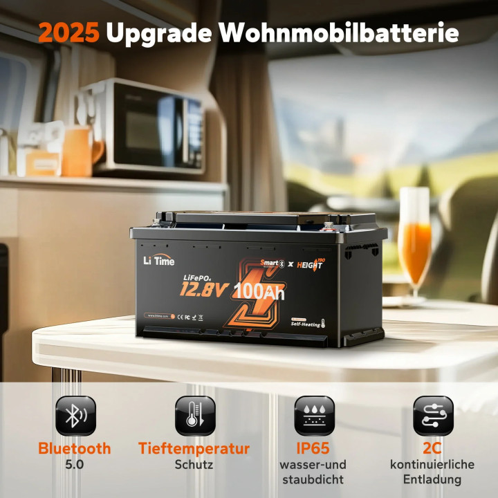 Acumulator LiTime 12 V 100 Ah H190, Bluetooth și autoîncălzire