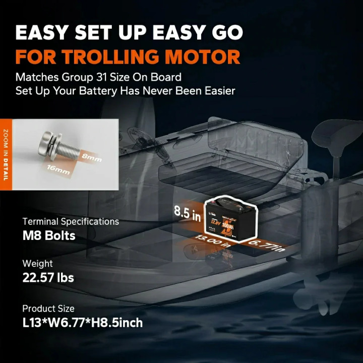 LiTime 12 V 100 Ah Marine LiFePO4 Battery with Bluetooth