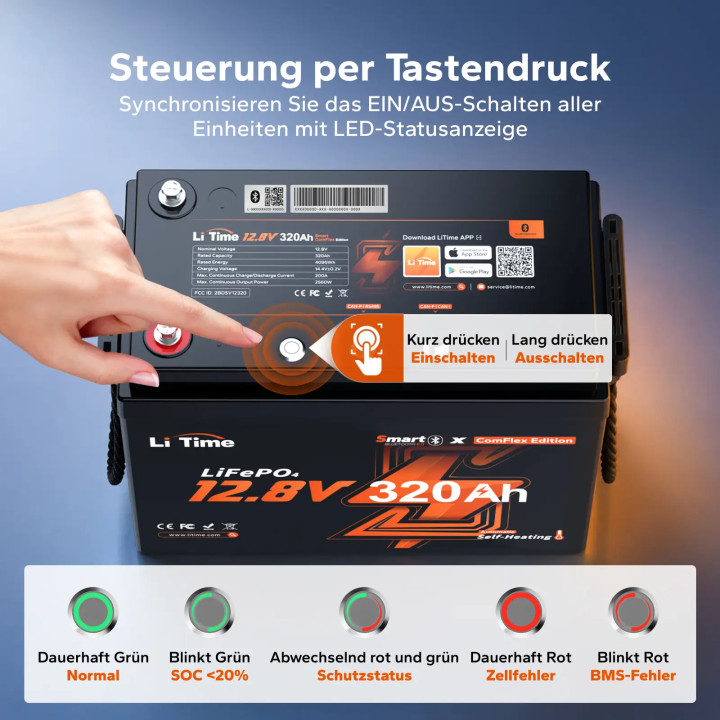 Acumulator LiTime 12 V 320 Ah ComFlex, Bluetooth și autoîncălzire