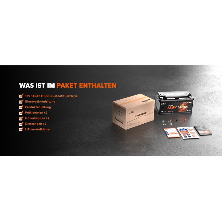 Acumulator LiTime 12 V 140 Ah H190 LiFePO4 cu Bluetooth