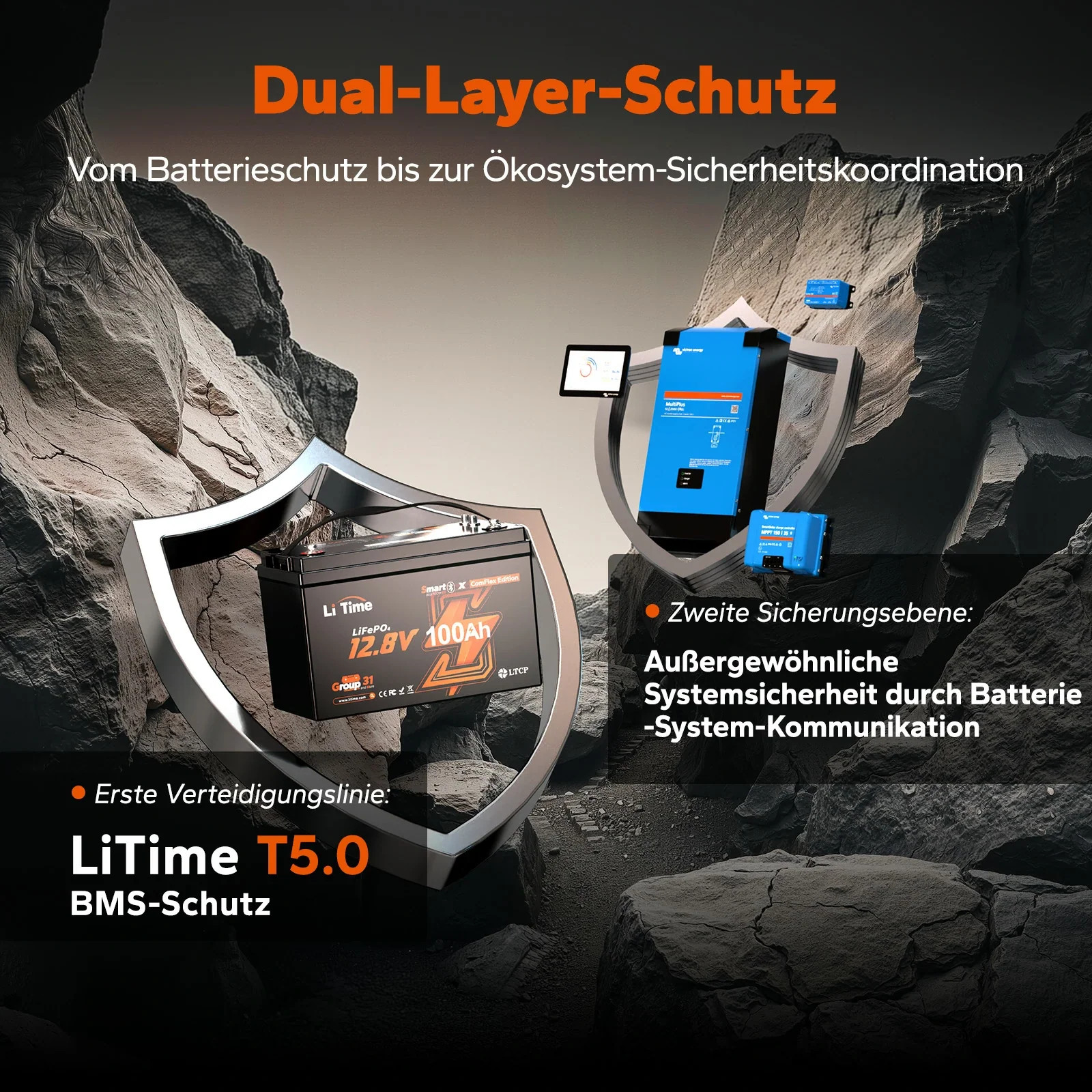 Acumulator LiTime 12 V 100 Ah Smart ComFlex, Bluetooth și CAN/RS485