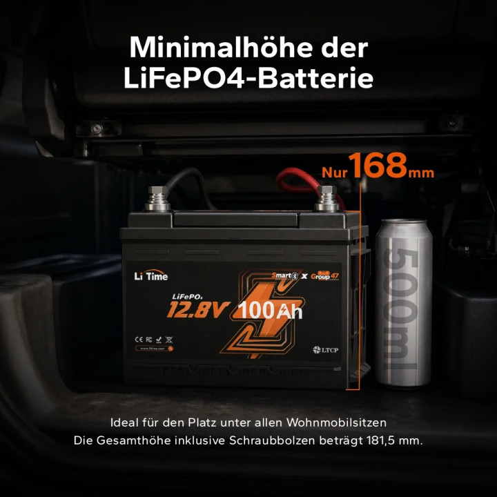 Acumulator LiTime 12 V 100 Ah H168 LiFePO4 cu Bluetooth