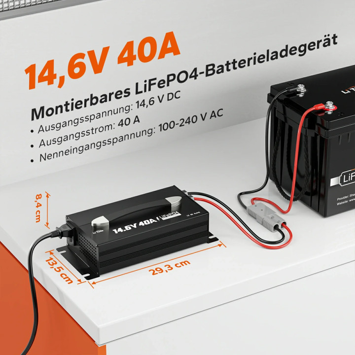 Încărcător LiTime LiFePO4 12 V 40 A cu mâner