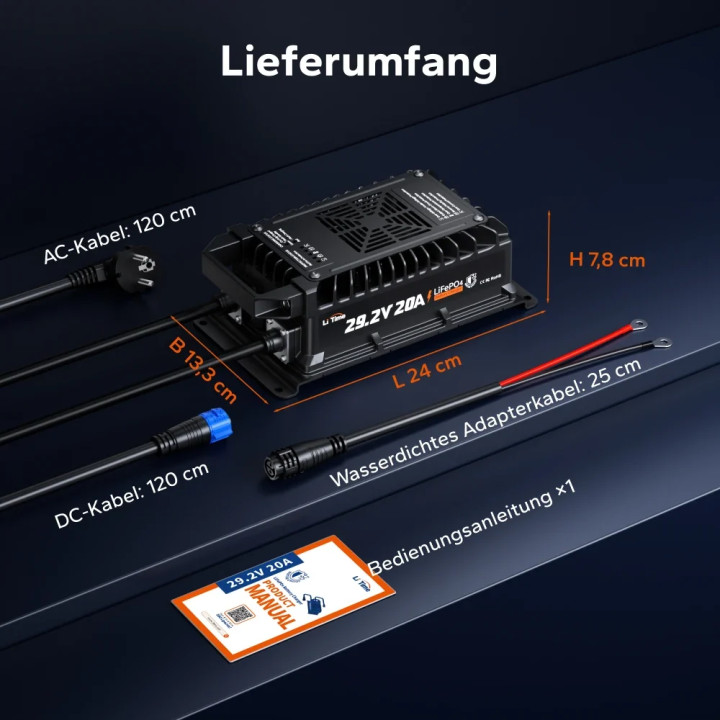 Încărcător LiTime LiFePO4 24 V 20 A IP67