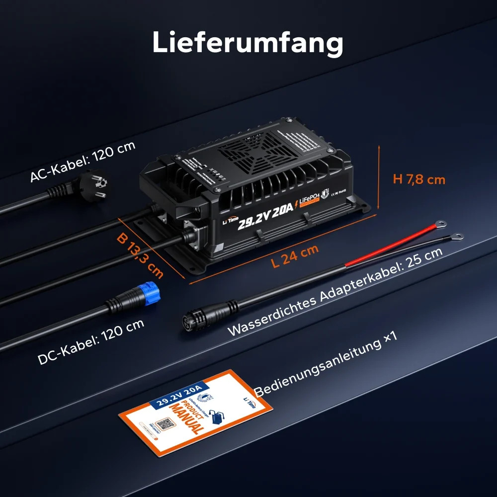 LiTime 24V 20A IP67 LiFePO4 Battery Charger