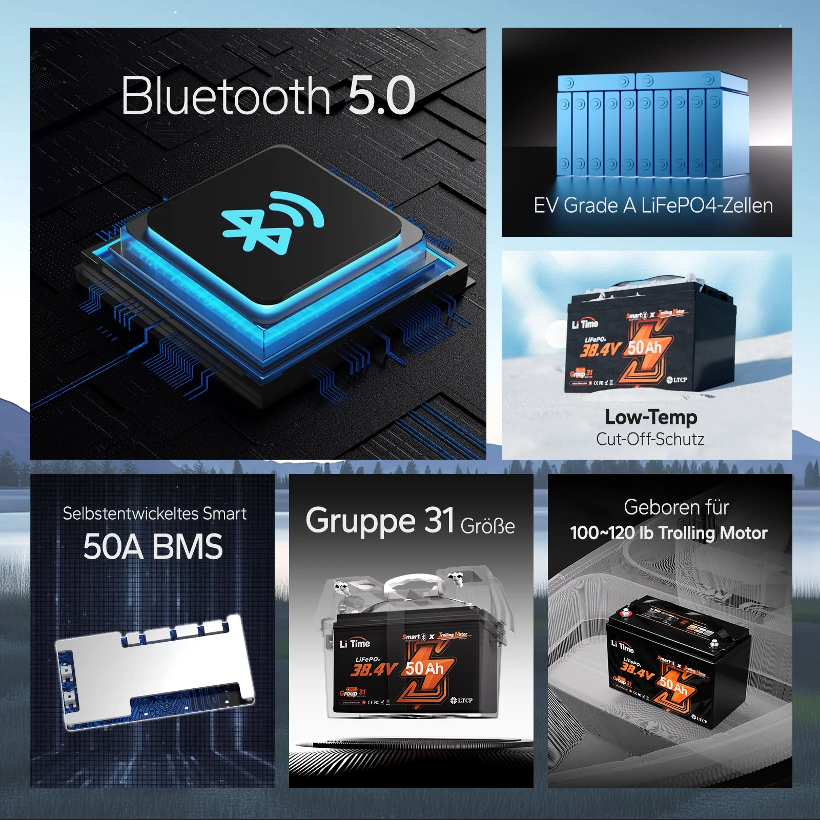 LiTime 36V 50Ah Bluetooth Group 31 LiFePO4 Battery